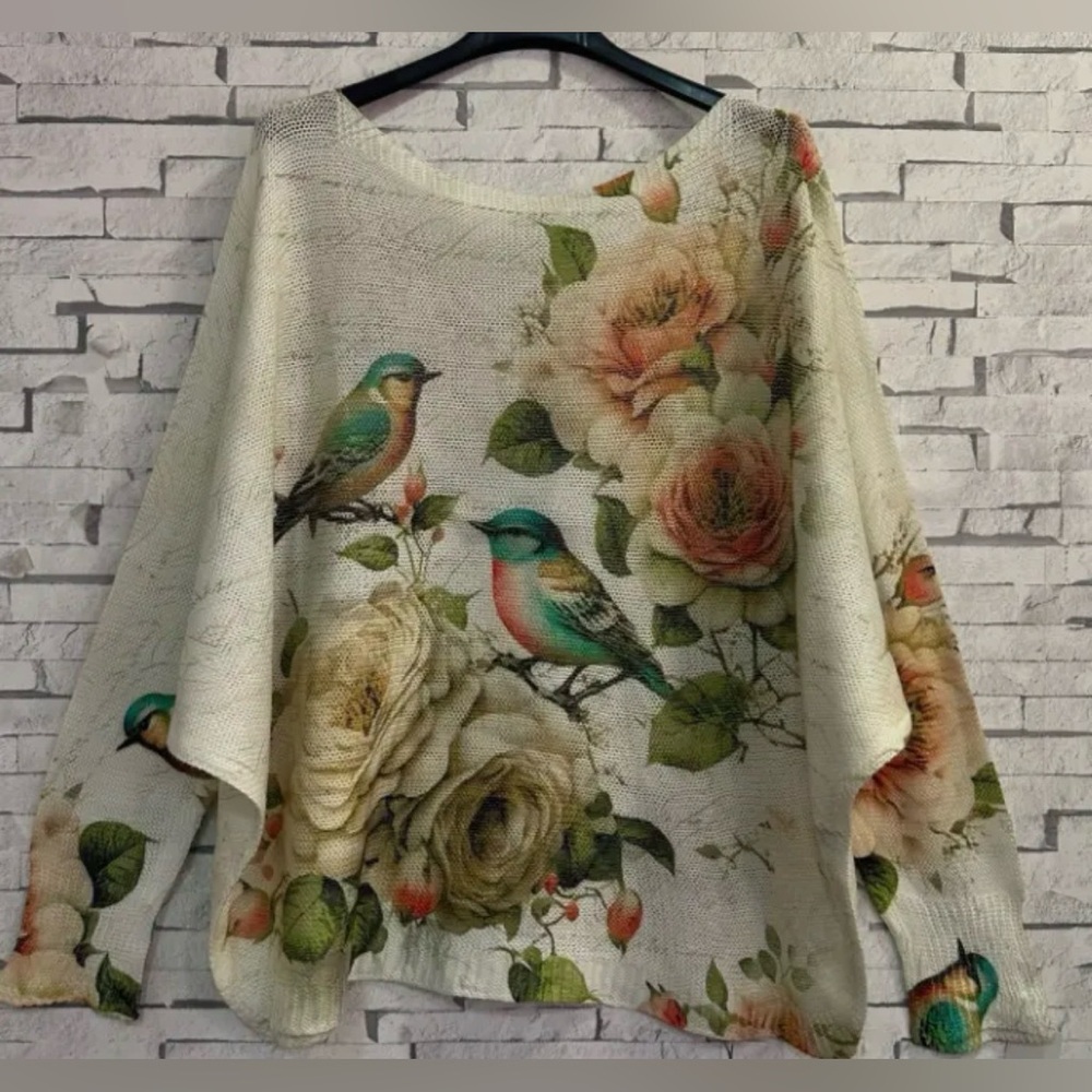 Italian Made Floral and Bird Print Top